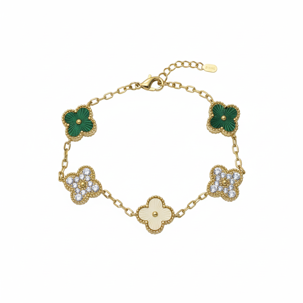 Element Of Love Pulsera De Trébol Green Flash Gold Plated Cubic Zirconia