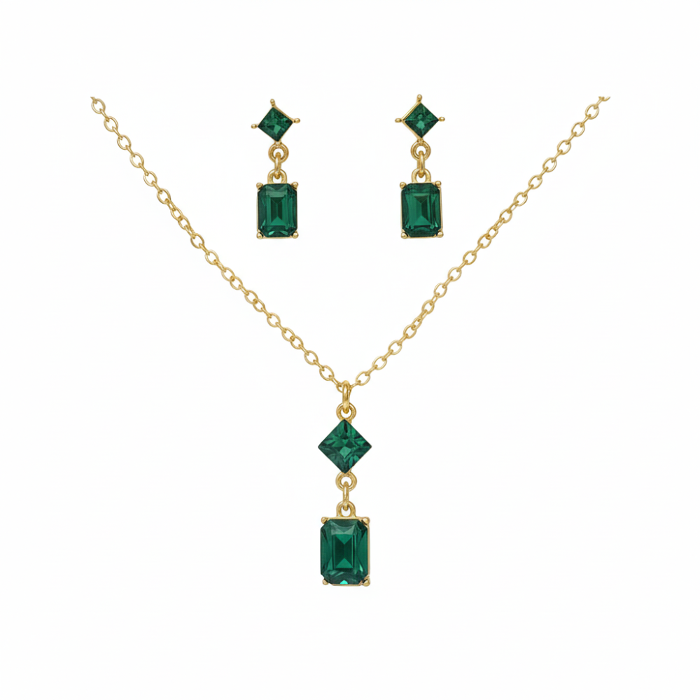 Nine West Set De Collar Y Zarcillos Dije Green