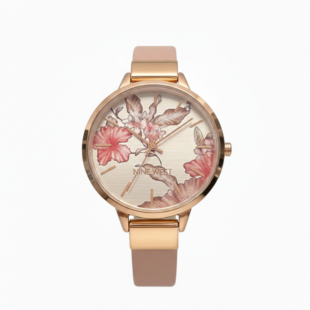 Nine West Reloj Para Damas Floral Dusty Rose