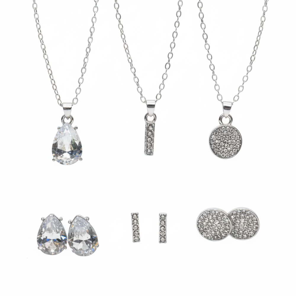 Adrienne Vittadini Set 3 Collares y Zarcillos Plateados