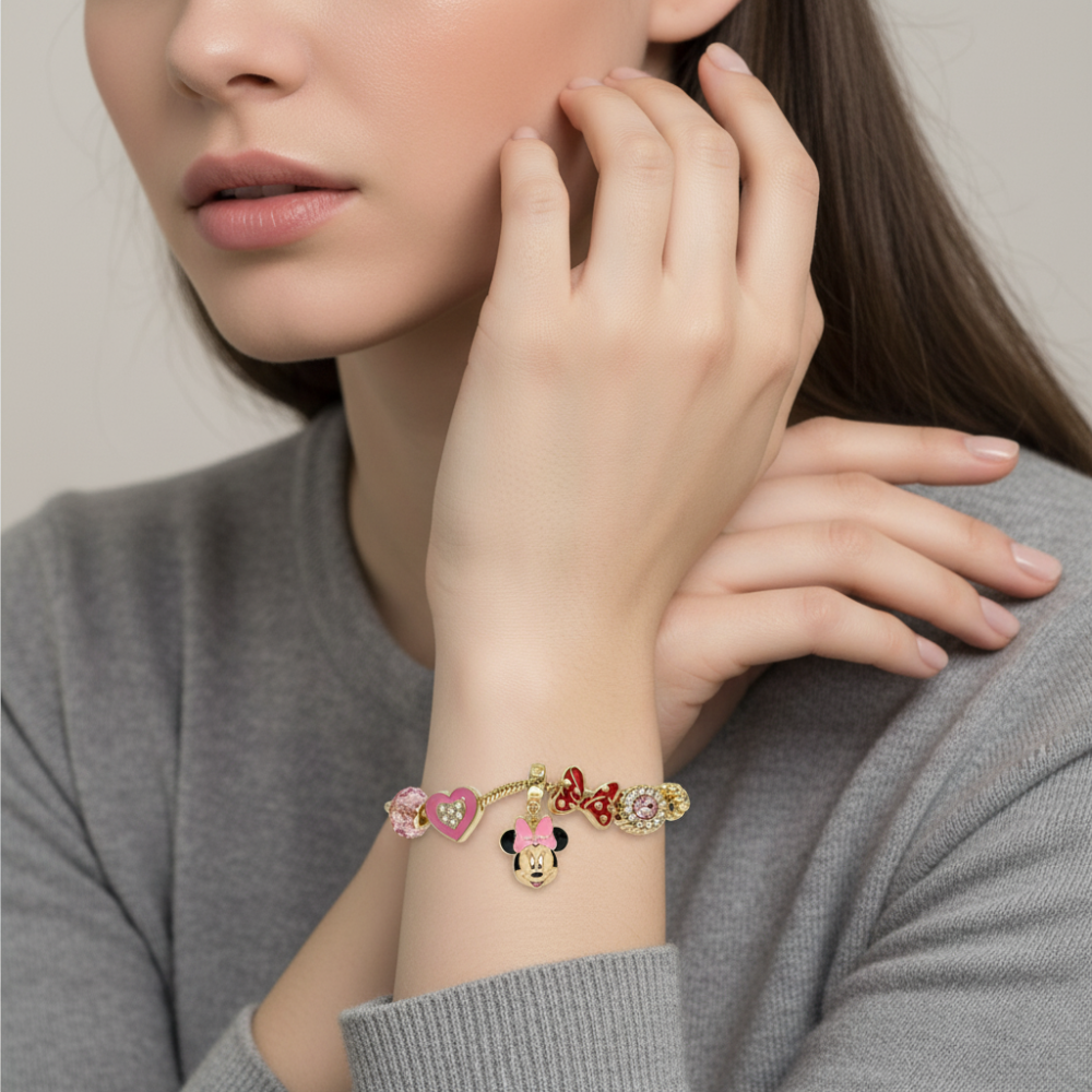 Disney Pulsera Con Dije De Minnie Mouse Golden