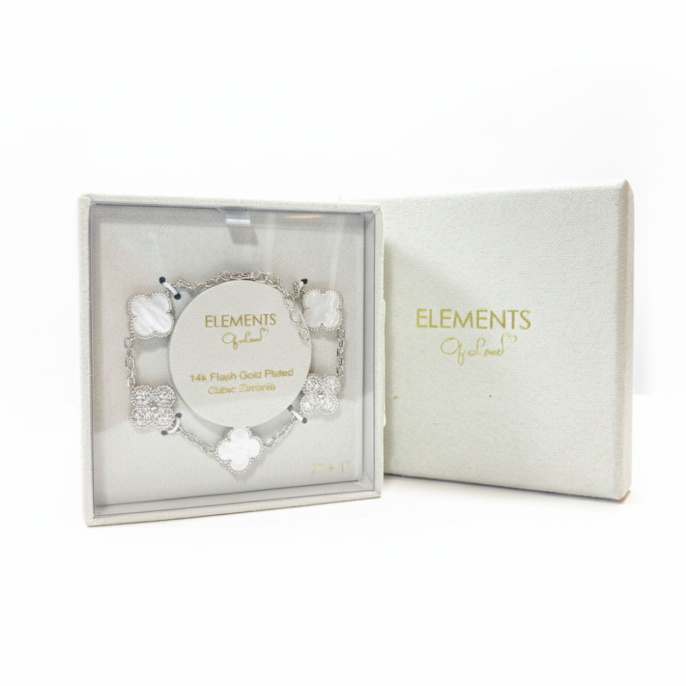 Element Of Love Pulsera De Trébol White & Silver