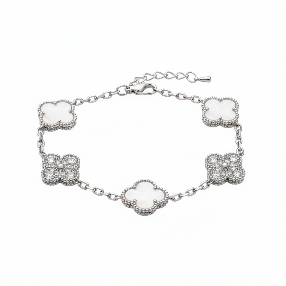 Element Of Love Pulsera De Trébol White & Silver