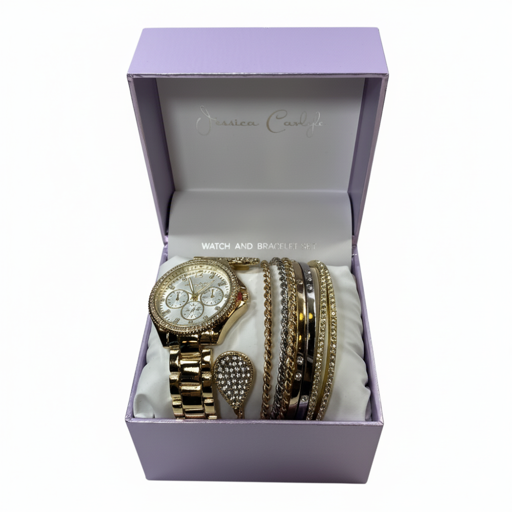 Jessica Carlyle Set De Reloj Y Pulseras Doradas y Plateadas