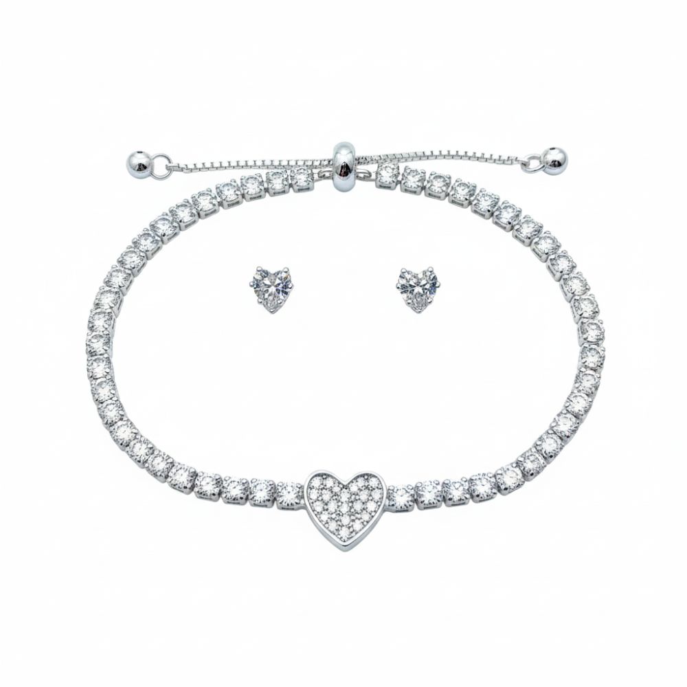 Danecraft Set De Gargantilla Y Zarcillos Corazon Cubic Zirconia