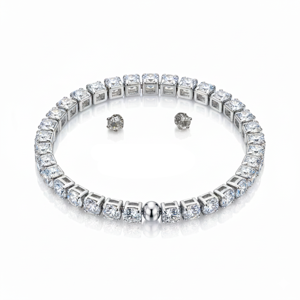 Camila Rose Set De Pulsera y Zarcillos Fine Silver Plated Cubic Zirconia
