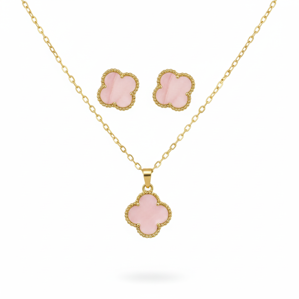 Element Of Love Set De Collar Y Zarcillos Trebol Pink