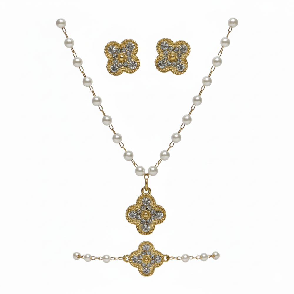 Nicole Miller Set De Collar Y Zarcillos Gold & Perlas
