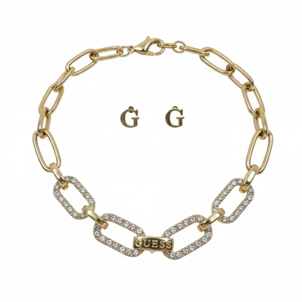 Guess Set De Pulsera Y Zarcillos Chains Zirconia
