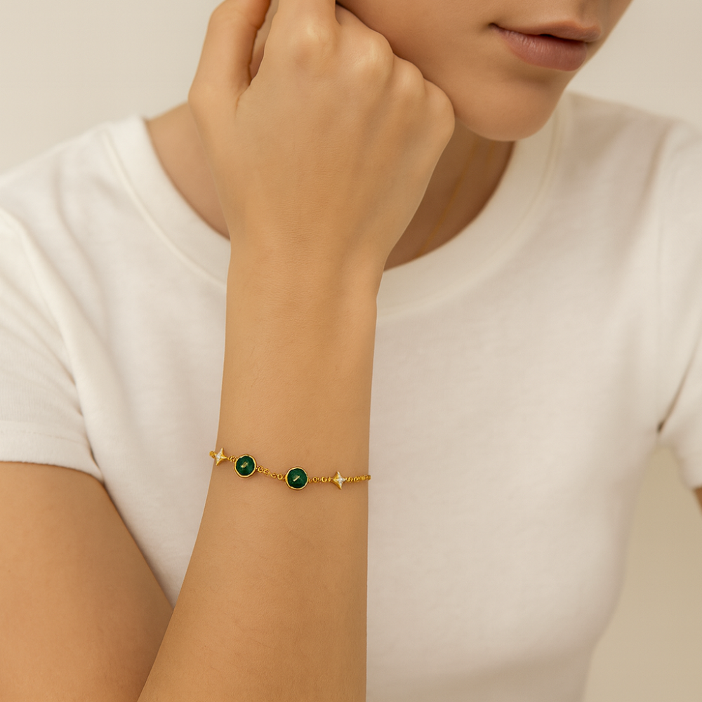 Parker & Grey Pulsera Gold Plated Green