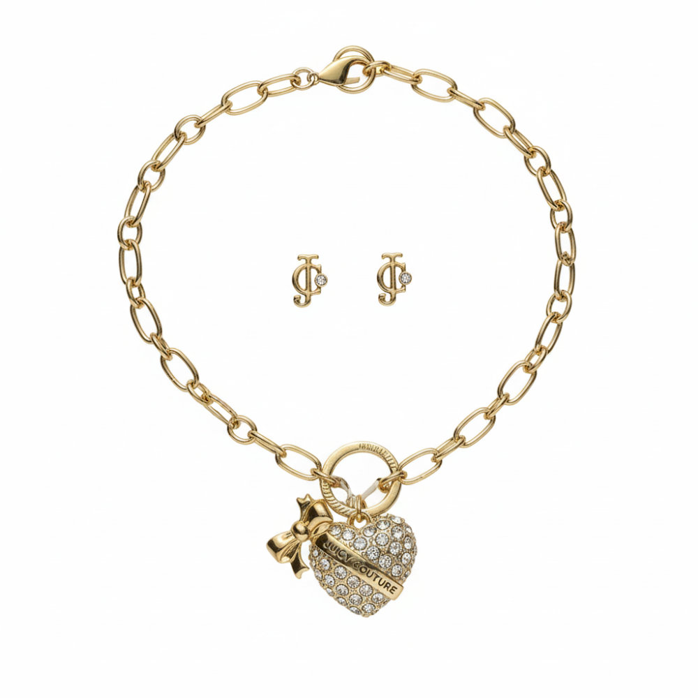 Juicy Couture Set Collar y Zarcillos Logo y Corazon
