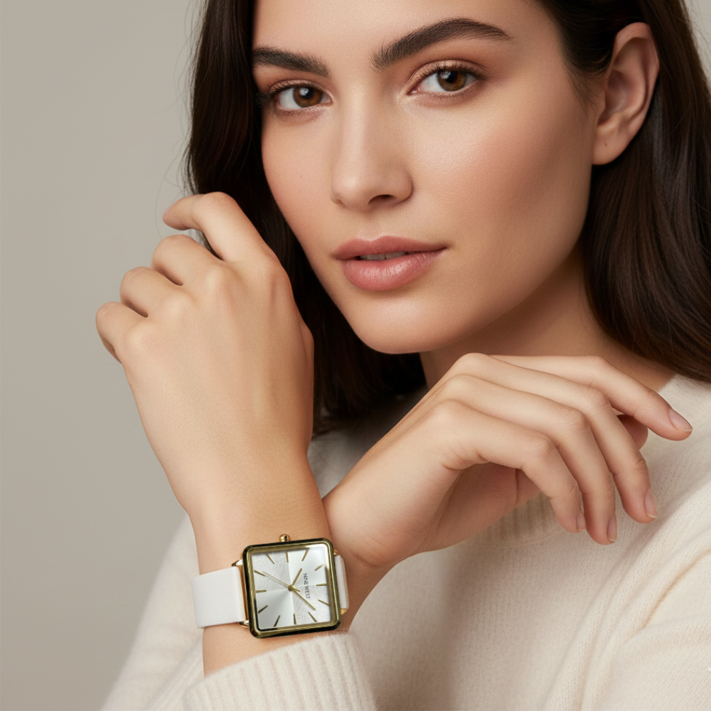 Nine West Reloj Para Damas Cuadrado White