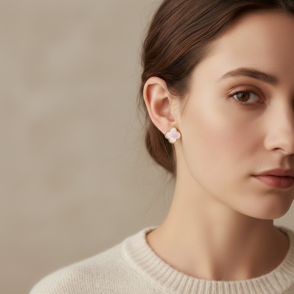 Element Of Love Duo De Zarcillos Trebol Pink & Golden