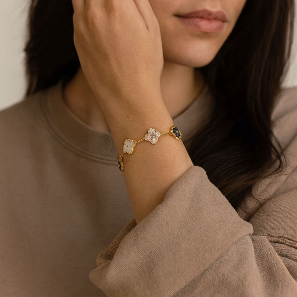 Element Of Love Pulsera De Trébol Green Flash Gold Plated Cubic Zirconia