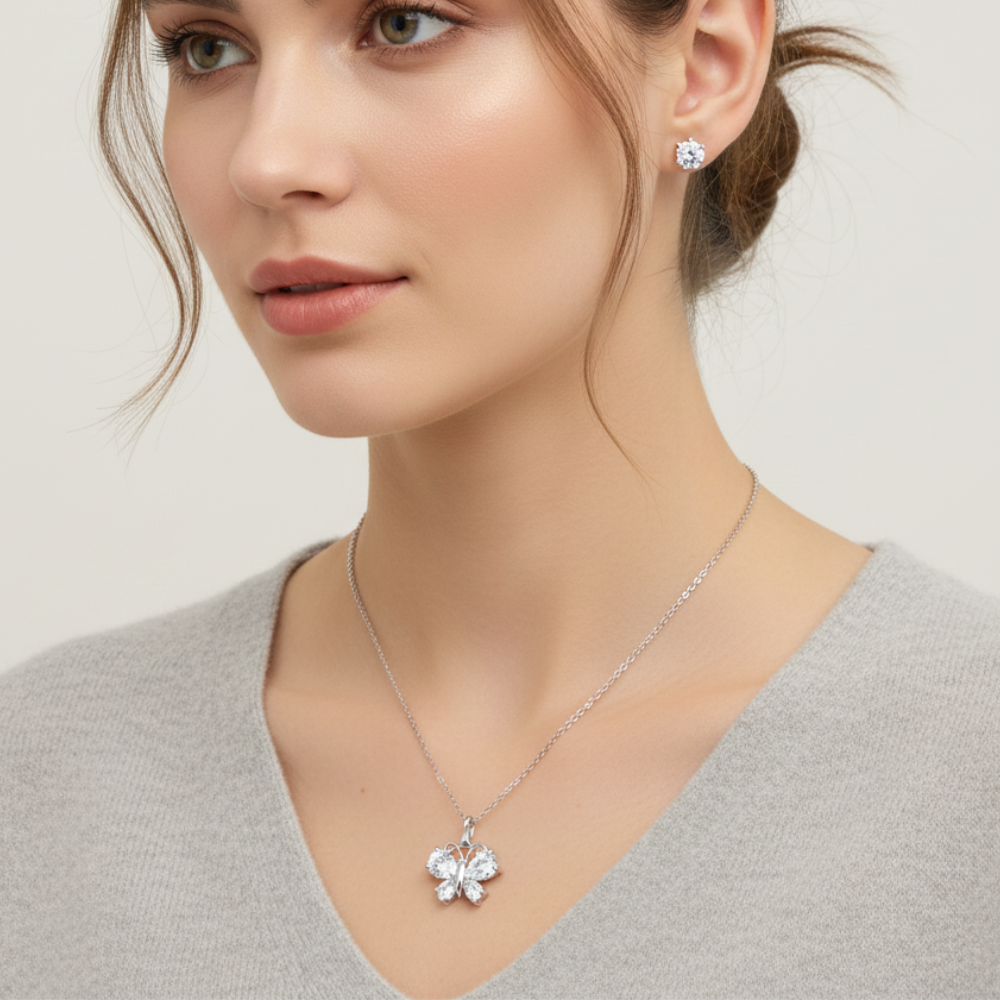 Danecraft Set De Collar Mariposa Y Zarcillos Cubic Zirconia