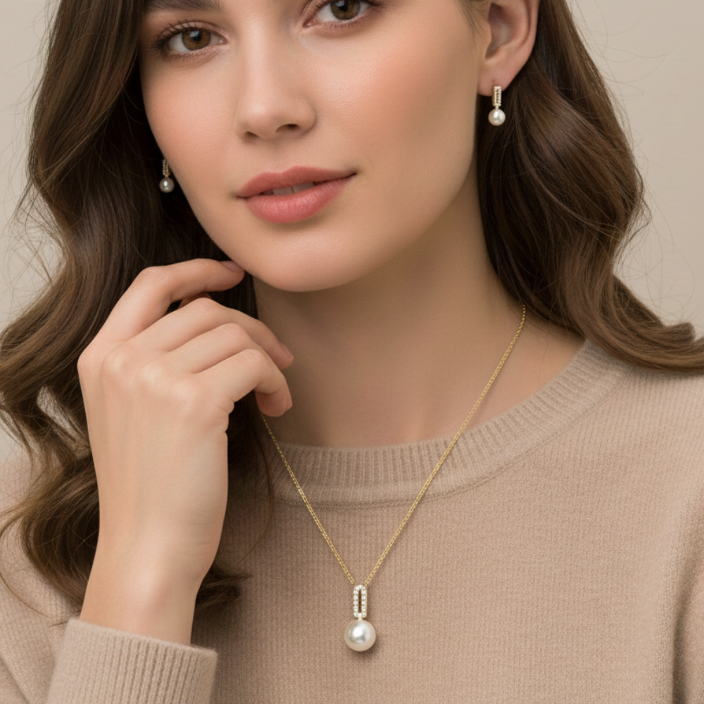 Tahari Set De Collar Y Zarcillos Perlas