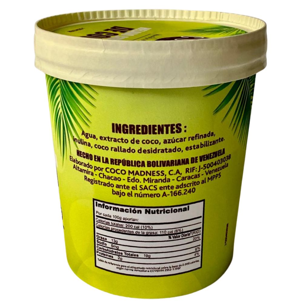 Coco Madness Helado Cremoso de Coco Bajo en Azucar Envase 700ml