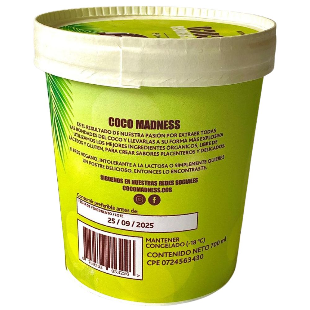Coco Madness Helado Cremoso de Coco Bajo en Azucar Envase 700ml