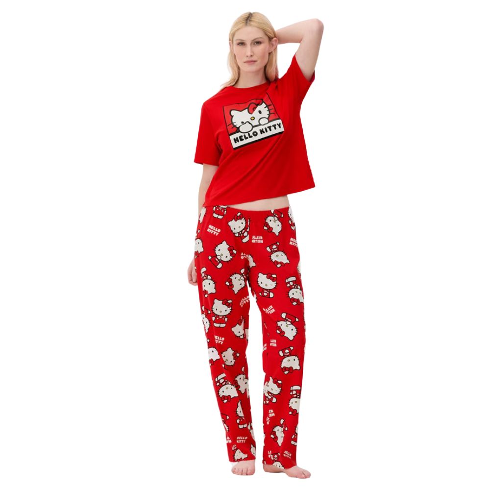 Hello Kitty Tee & Leg Pijama Set Conjunto Rojo