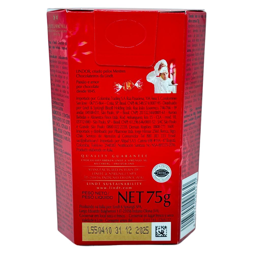 Lindt Lindor Chocolate de Leche con Relleno Cremoso 75gr