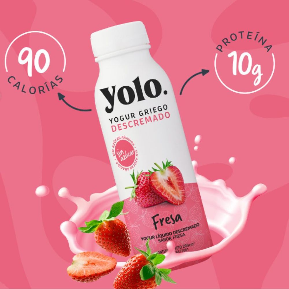 Yolo Yogurt Griego Liquido Descremado Fresa 200ml
