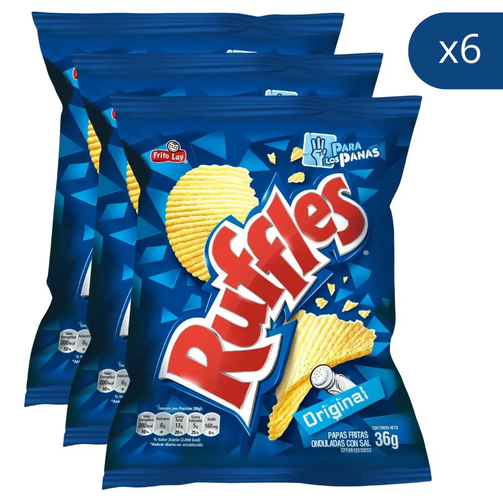 Ruffles Papas Fritas Chips Onduladas Original Pack de 6und 36g