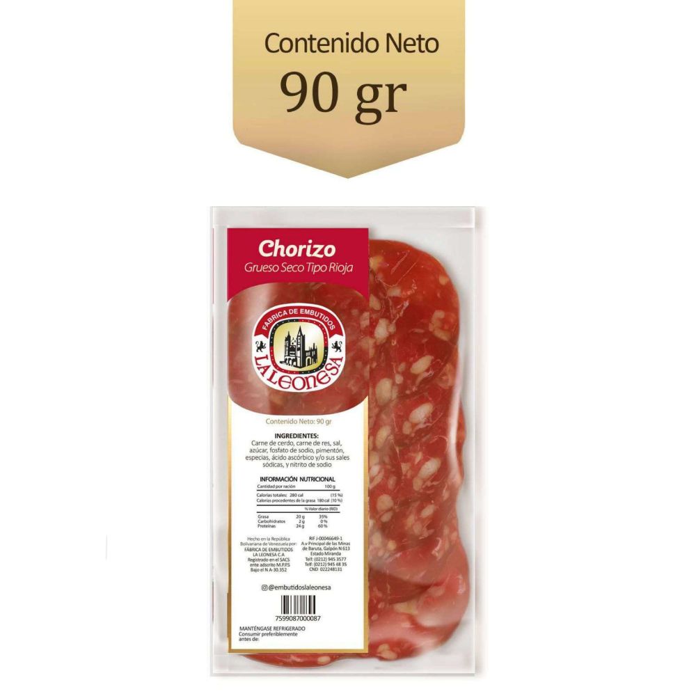Leonesa Chorizo Grueso Tipo Rioja Rebanado 90gr
