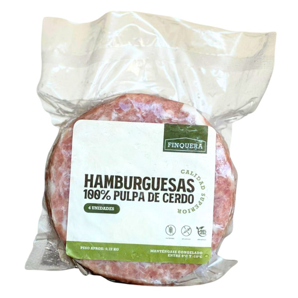 Hamburguesas 100% Pulpa de Cerdo 4 Und 730gr Aprox Alimentos Finquera