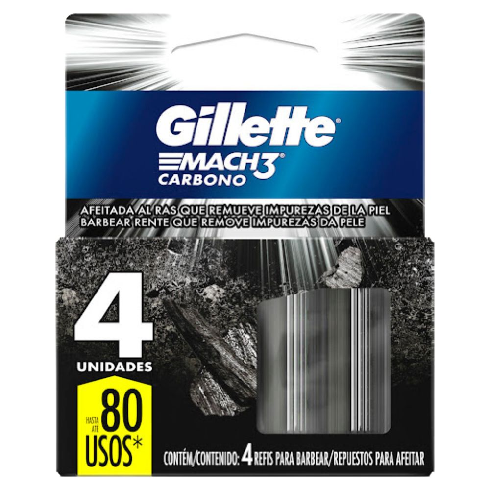 Gillette Mach 3 Cartucho Afeitar Carbono x 4 Und