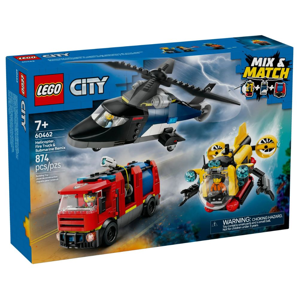Lego City Helicopter Fire Truck & Submarine Remix 874 Piezas 7+