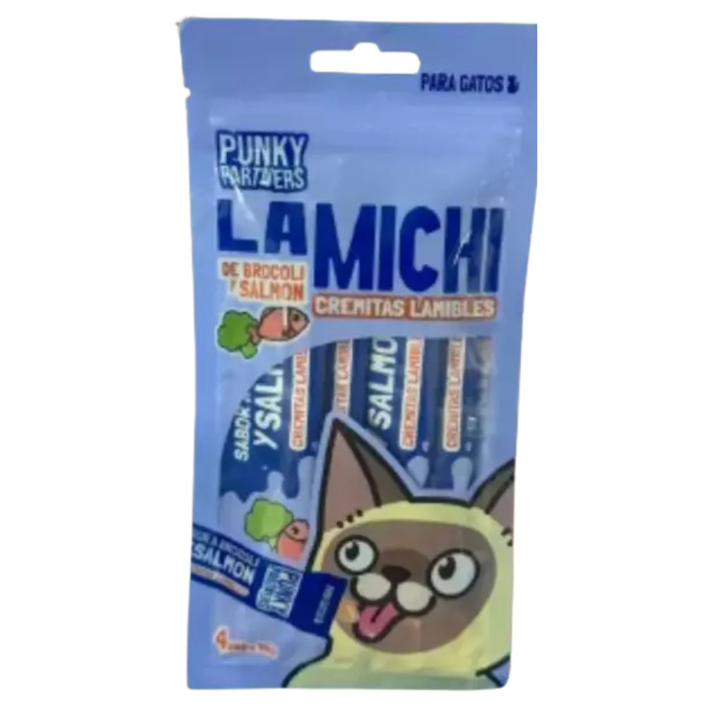 La Michi Snack Lamible para Gatos Aprobado por Punky Brocoli y Salmon