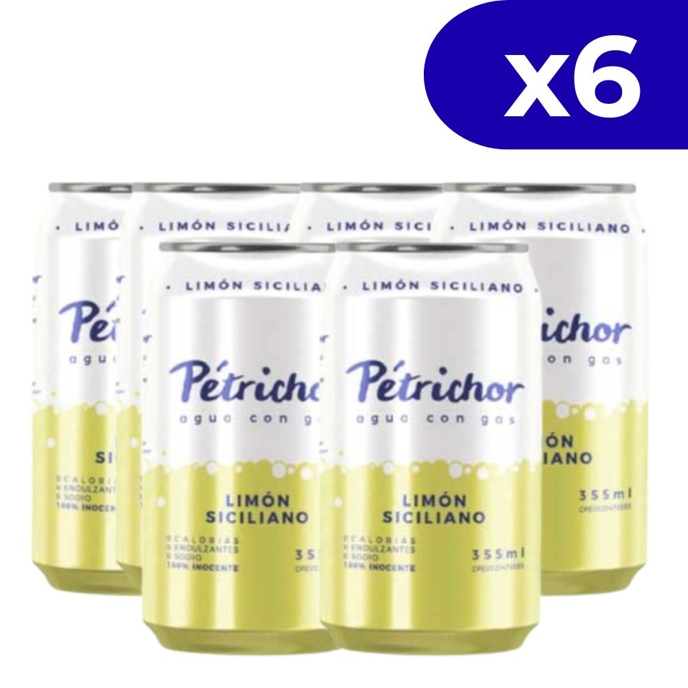 Petrichor Agua con Gas sabor a Limon Siciliano 355ml x 6 Und