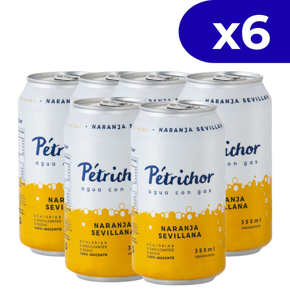 Petrichor Agua con Gas sabor a Naranja Sevillana 355ml x 6 Und