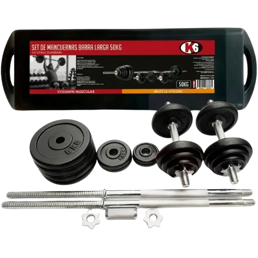 K6 Set de Mancuernas Barra Larga 50 Kg en Maleta Plastica