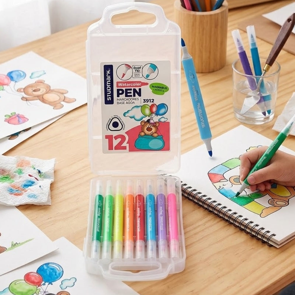 Studmark Watercolor Pen Marcadores Base Agua 12 Und