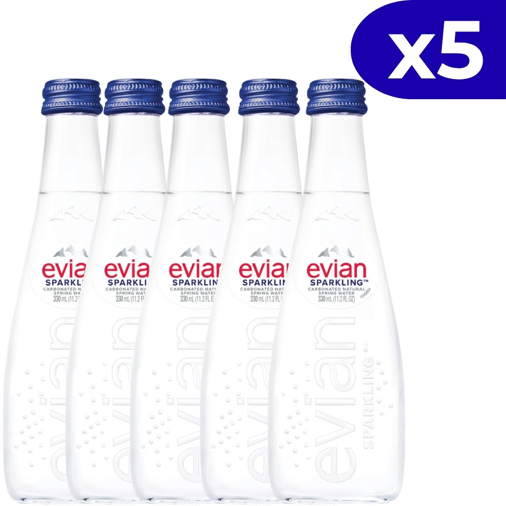 Evian Agua Sparkling Pack 5 Und Botella de Vidrio de 500ml