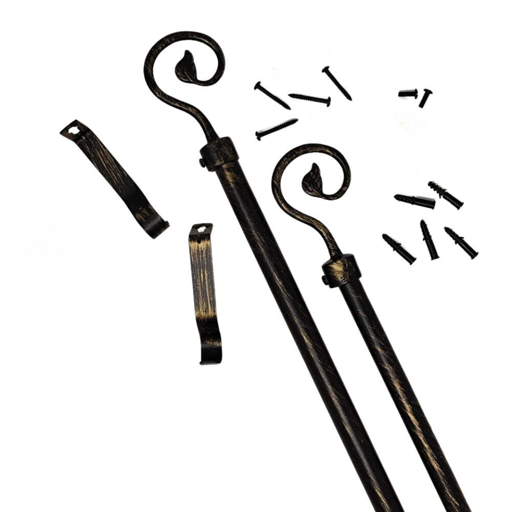 Set de Barra Para Cortina Color Negro Con Dorado 48" Ajustable a 84"