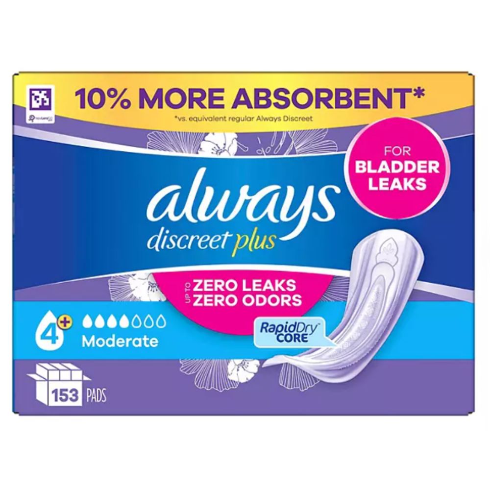 Always 153 Toallas  Discreet Plus Pads For Bladder Leaks Moderate 153 pads