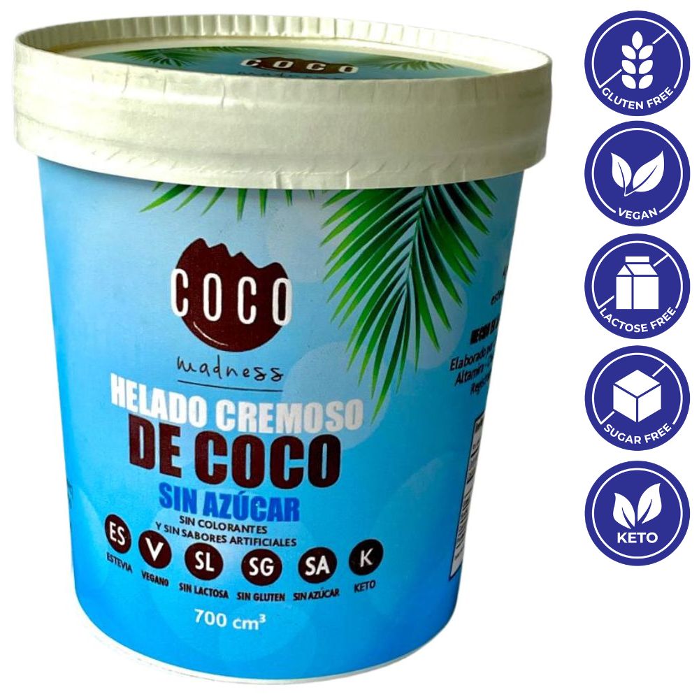 Coco Madness Helado Cremoso de Coco Sin Azucar Envase 700ml