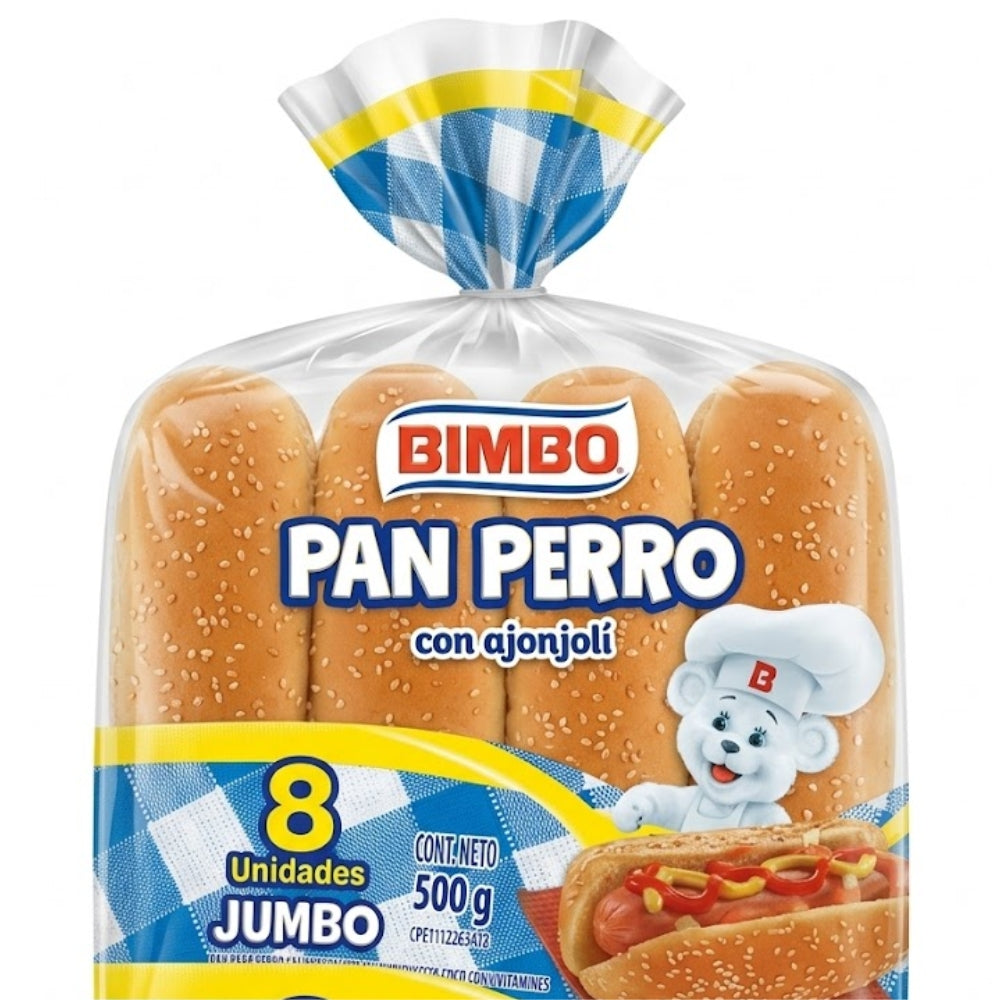Bimbo Pan Perro con Ajonjoli 8 Und Jumbo 500gr