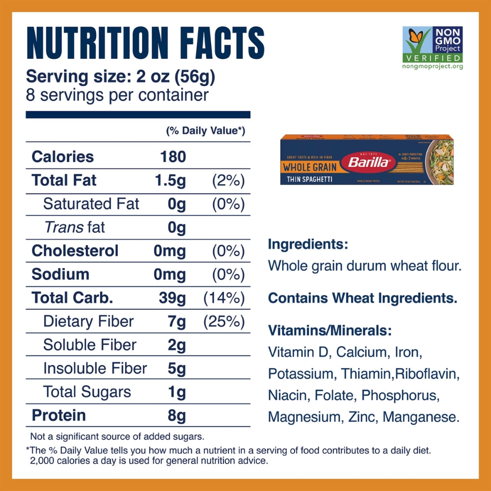 Pasta Barilla Whole Grain Thin Spaghetti 454g