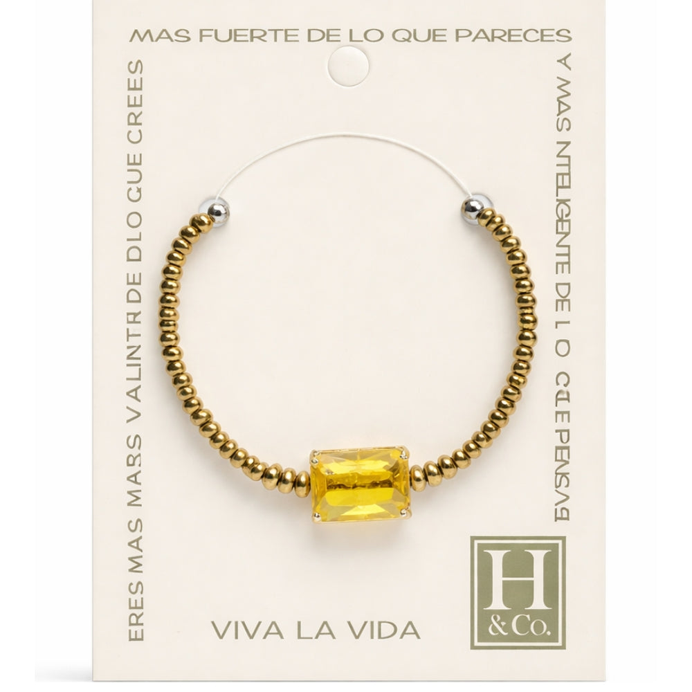 H&Co Pulsera Ajustable Para Damas de Hematita con Dije Yellow