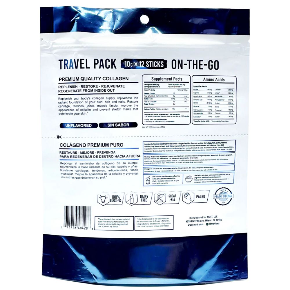 MO4T Péptidos De Colágeno Hidrolizado 12 Individual Stick