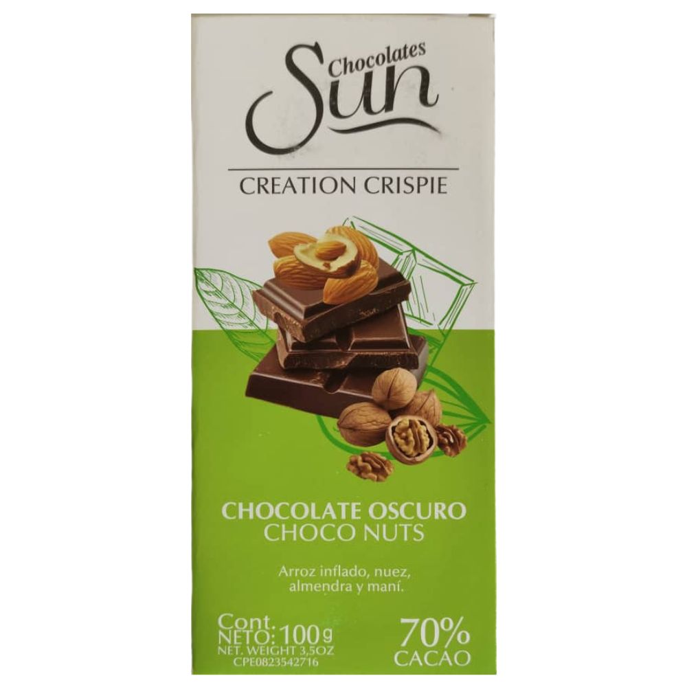 Chocolate Sun Creation Crispie Choco Oscuro Choco-Nuts 70% Cacao 100gr