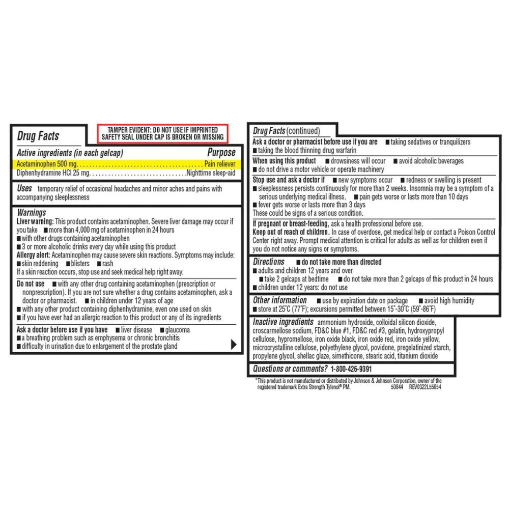 Acetaminophen Kirkland PM Rapid Release 500mg 375 Capsulas