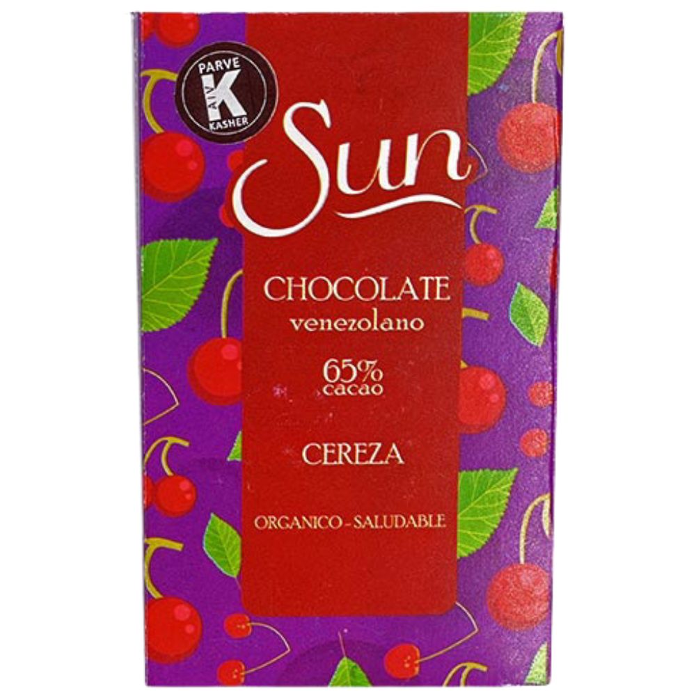 Chocolate Sun Chocolate Venezolano 65% Cacao Cereza Orgánico y Saludable 50gr