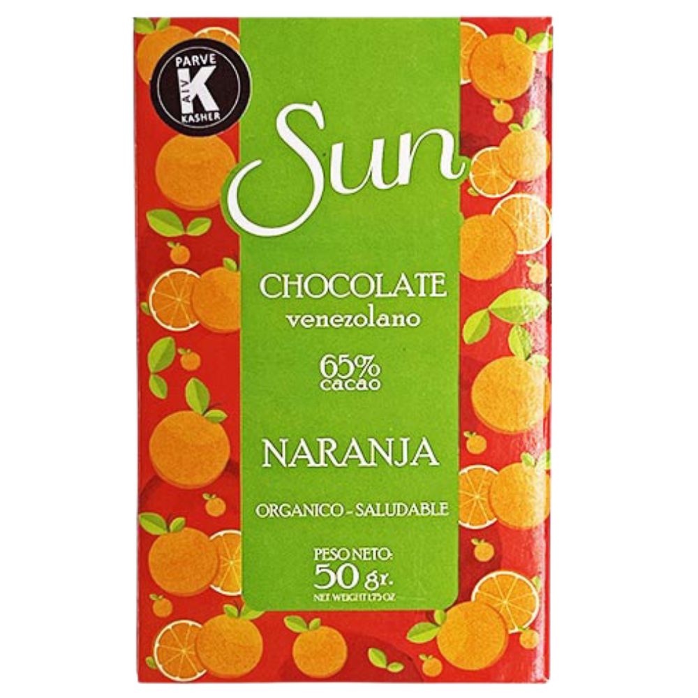 Chocolate Sun Chocolate Venezolano 65% Cacao Naranja Orgánico y Saludable 50gr