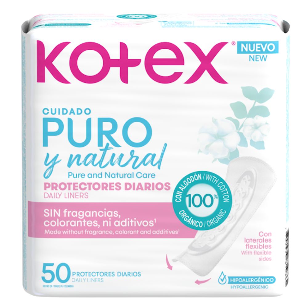 Kotex Protectores Diarios Cuidado Puro y Natural Sin Aditivos 50und