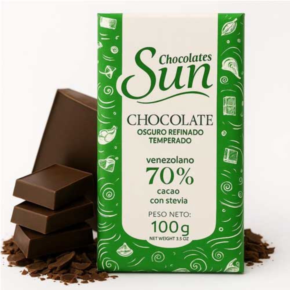 Chocolate Sun Oscuro con 70% Cacao con Stevia 50gr