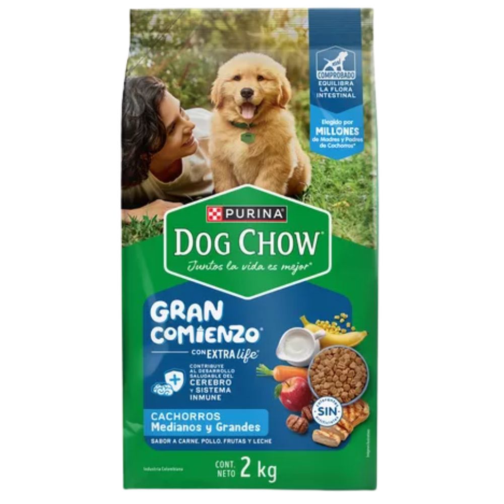Dog Chow Comida Gran Comienzo Cachorros Medianos y Grandes Sabor a Carne Pollo Frutas y Leche 2kg